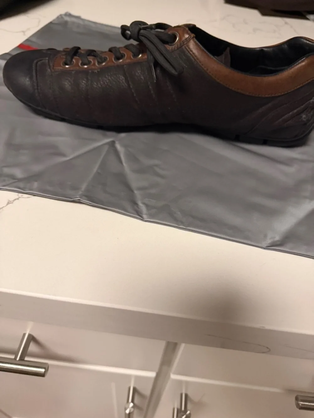 AuthenticPrada Men’s Dark Brown and Tan Leather Sneakers